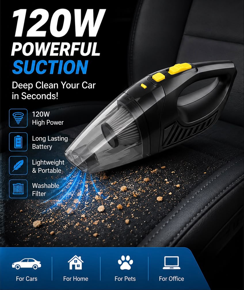 AutoNest™ TurboVac Pro | 120W Cordless Car Vacuum Cleaner