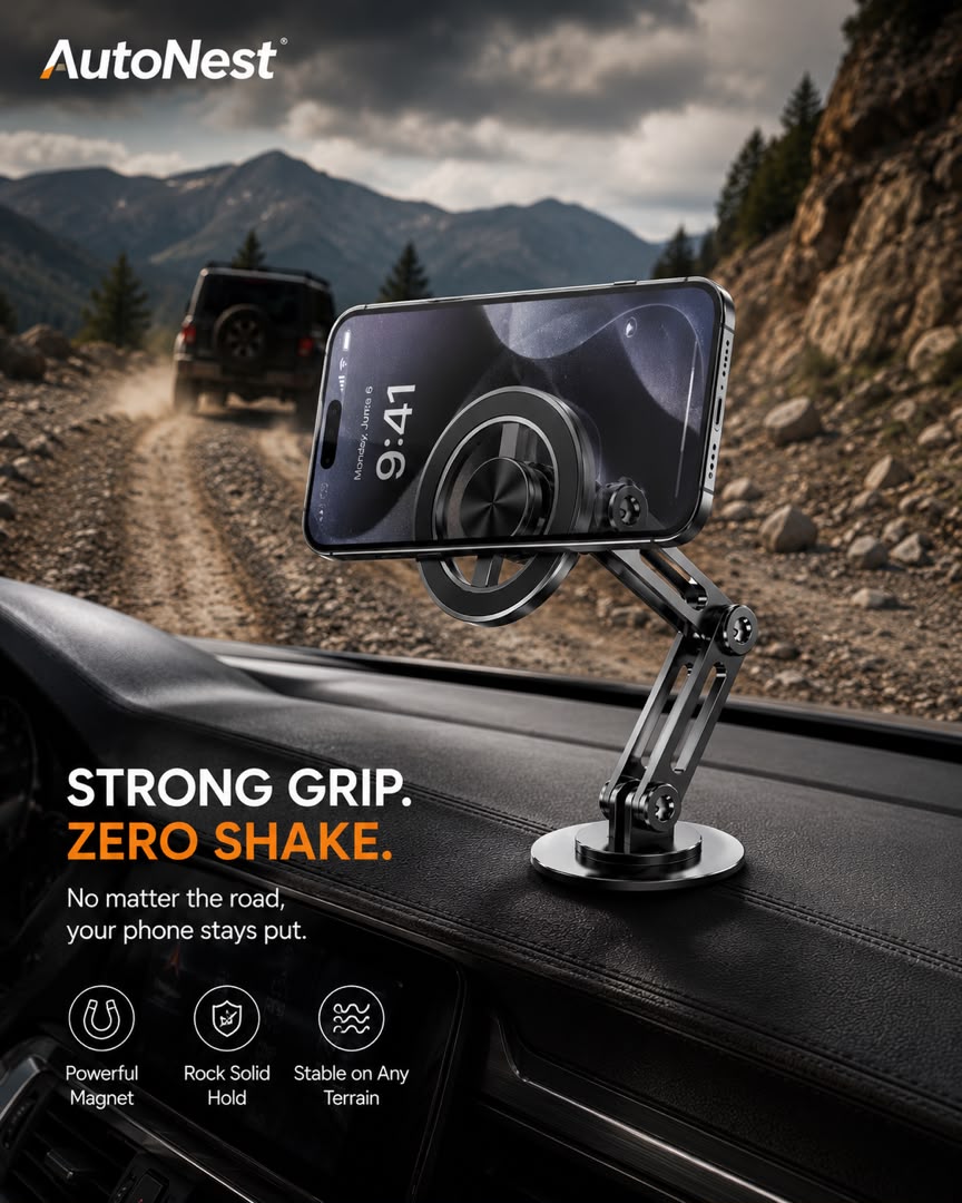 360° Magnetic Car Phone Holder | Foldable Metal Dashboard Mount