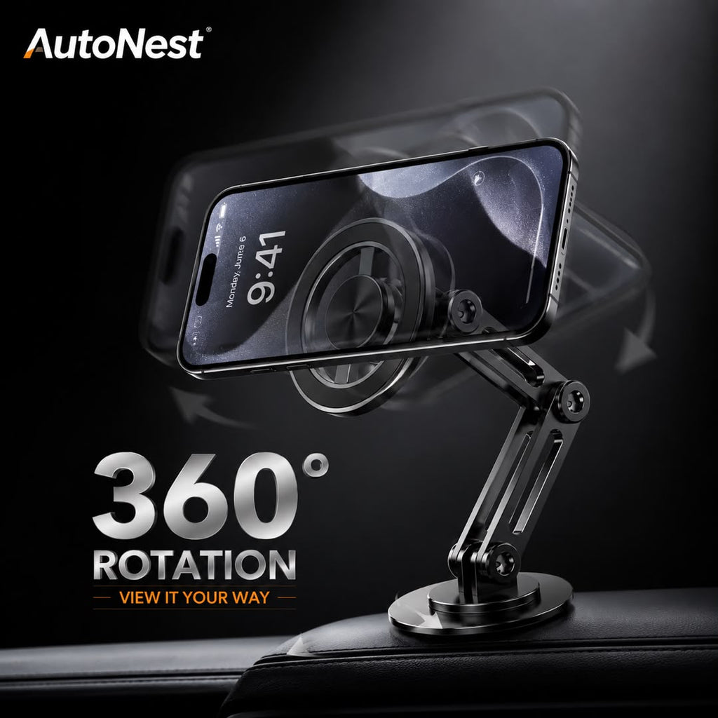 360° Magnetic Car Phone Holder | Foldable Metal Dashboard Mount