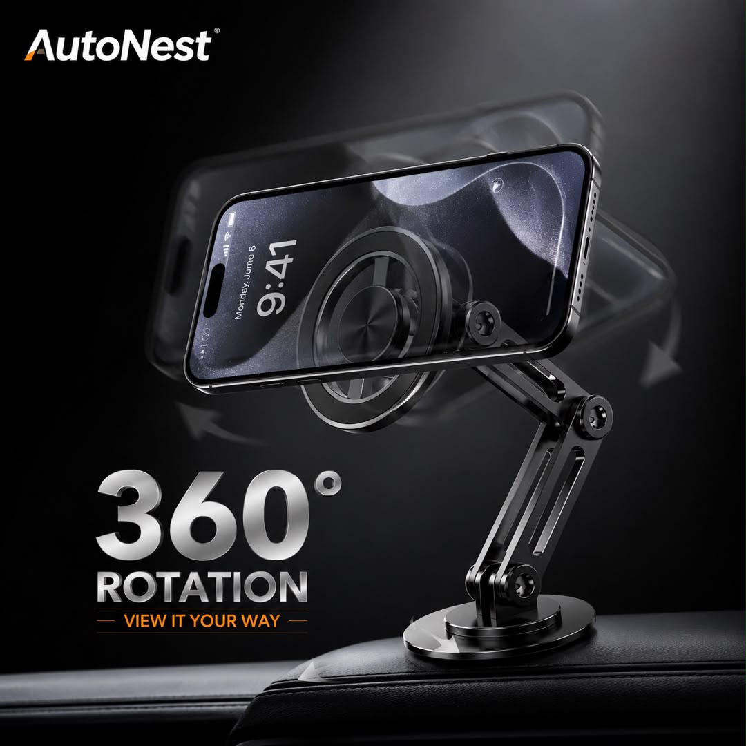 360° Magnetic Car Phone Holder | Foldable Metal Dashboard Mount